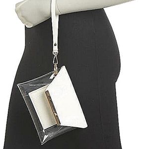 Urban Expression New Reese White Vegan Leather Clear Clutch by Urban Expression